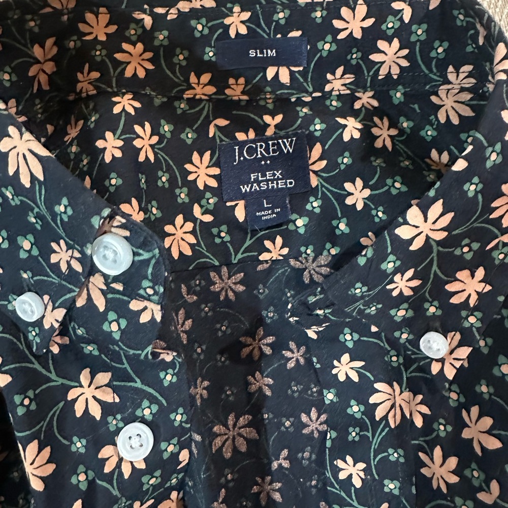 J. Crew Navy Floral Shirt with Peach Accents